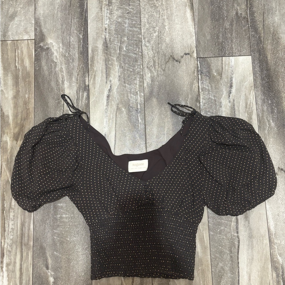 Auguste Polka Dot Puff Sleeve Black White Top Sz 4